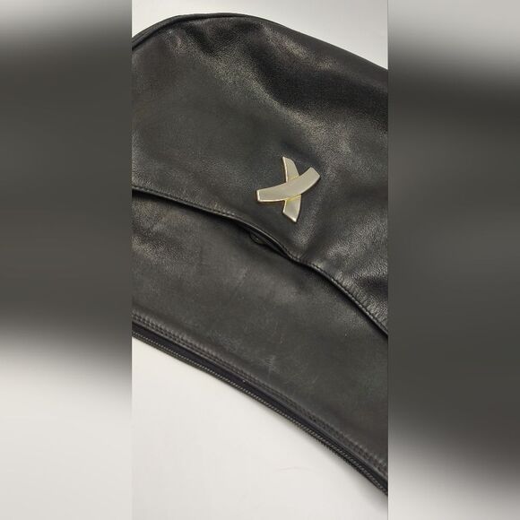 Paloma Picasso Black Leather Handbag Purse Bag Crossbody Vintage - Picture 3 of 16